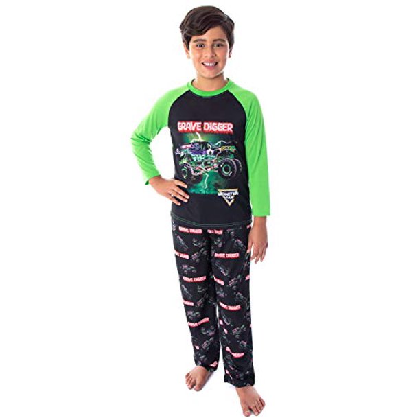 Monster Jam Boys' Grave Digger Monster Truck Raglan Shirt and Pants 2 Piece  Pajama Set (2XL, 18/20) 