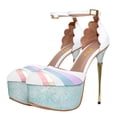 thumbnail image 2 of FSJ Women Graceful Stiletto Platform High Heel Pumps Ankle Strap Rainbow Round Closed Toe D'Orsay Sandals Dress Wedding Shoes Size Size 12 White, 2 of 5