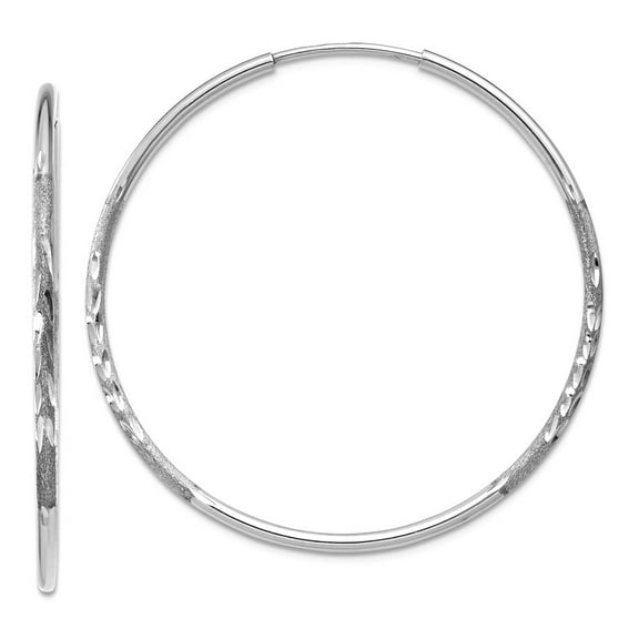 14k White Gold 1.25mm Sparkle-Cut Endless Hoop Earrings 30x30mm Wide 1.25mm Thick Hoop Earring for Women