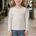 thumbnail image 2 of Teen Girls Shirts Long Sleeve Henley T Shirts Button Up Slim Fit Tops Basic Tees Round Neck Ribbed Knit Shirts Girls Fall Winter Clothes Size 11-12T, 2 of 6