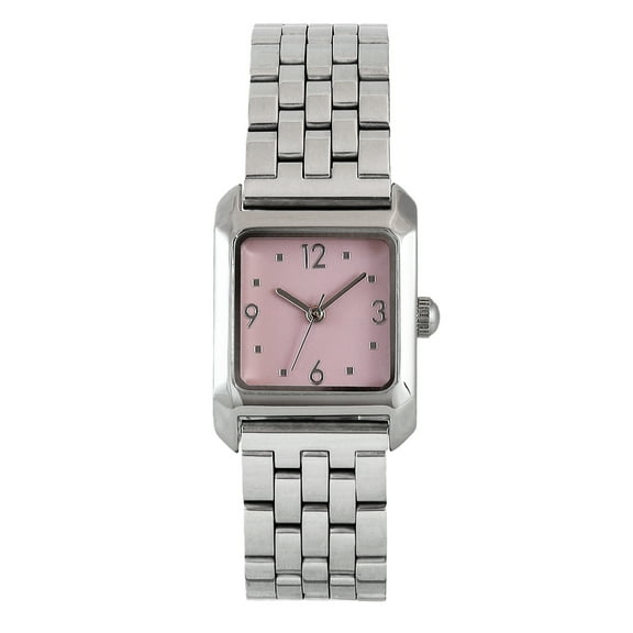 Time and Tru Adult Women's Silver Tone Mini Wristwatch in Pink Mother of Pearl Bracelet Watch, 22mm
