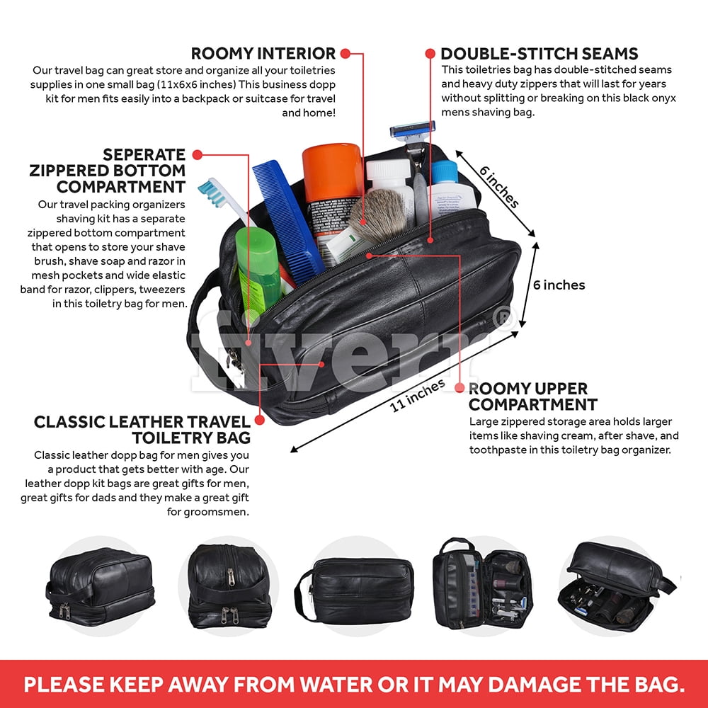 men's leather shaving travel bag