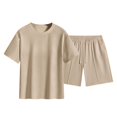 thumbnail image 4 of hotojiny Men's 2 Piece Summer Outfit Short Sleeve Crew Neck T-Shirts and Drawstrings Shorts Sets Beach Vacation Tracksuits(Khaki,Small), 4 of 7