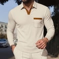 thumbnail image 5 of Mens Shirts, Men's Casual Shirts Classic Long Sleeve Basic Button T-Shirt Lapel Lightweight Fall Golf Tops with Pocket Khaki S, 5 of 6