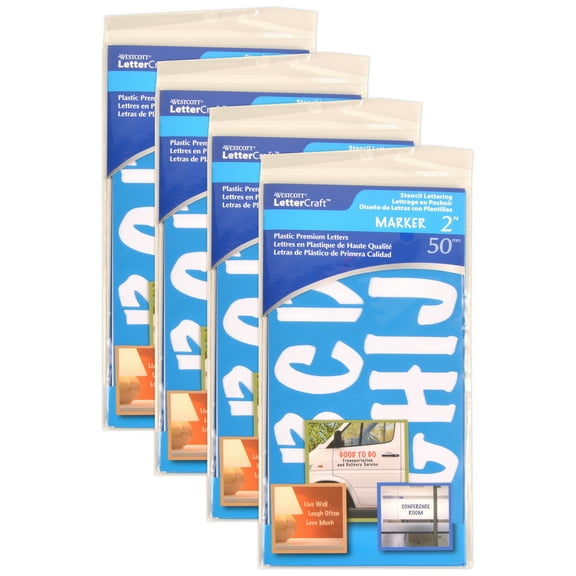 Westcott LetterCraft Reusable Plastic Stencils, Full Alphabet & Numbers, Marker Font, 2-Inch, 6 Per Pack, 4 Packs