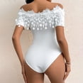 thumbnail image 2 of ZEHJUHAN Women's Solid Color Lace Off The Shoulder Bodysuit Floral Short Sleeve Jumpsuit Sexy Party Outfit White，L, 2 of 3