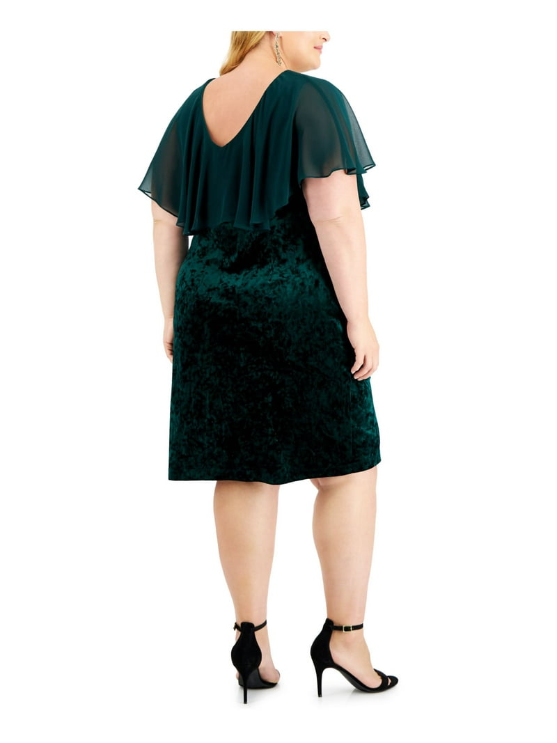 connected apparel green dress Connected Apparel Chiffon Cape Sleeve Side Ruched Gown in Green
