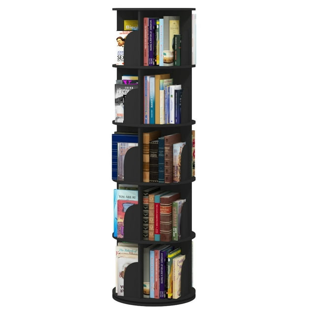 TOYTEXX Organisateur d'Étagère à Livres Empilable à 5 Niveaux, Rotatif à 360°, pour Adultes et Enfants – Usage à la Maison et au Bureau - Noir