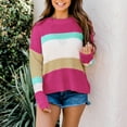 thumbnail image 4 of 2025 Clearance! Womens Clearance asdoklhq Womens Plus Size Clearance,Stripes Patchrk Long Sleeves Casual Sweater Blouse Tops, 4 of 9