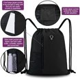 thumbnail image 4 of Black Drawstring Backpack Gym Bag For Men Women String Sports Backpack With Water Bottle Mesh Pockets And 2 Zippered Pocket Large Cinch Sackpack Workout Bag 16" x 20", 4 of 8