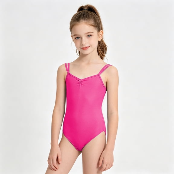 Girls Ballet Dance Romper Jumpsuit for Performance and Practice Ideal Daily Playwear Versatile -Piece Leotard for Girls, 11-12 Years, Hot Pink