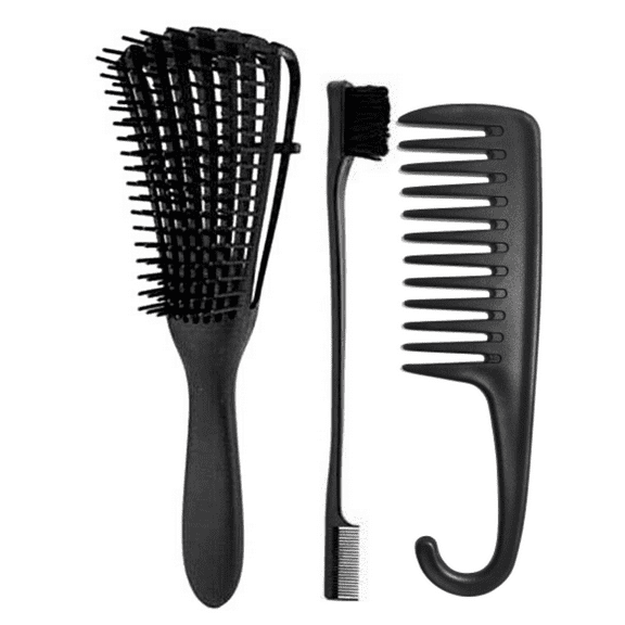 Medium Detangling Hair Brush for Kinky Afro Textured 3a to 4c Hair, Curly Hair, Wet or Dry Detangler Brush for Think Hair, Detangle Brush for Black Natural Hair   Bonus Edge Control Brush  (Black)
