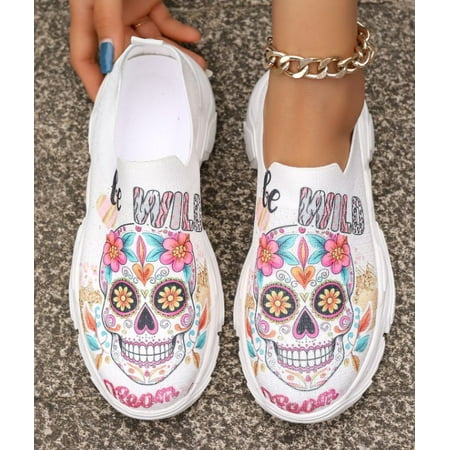Skull Running Shoes for Women Men Mesh Breathable Comfort Walking Sneaker Sports Athletic Halloween Shoes