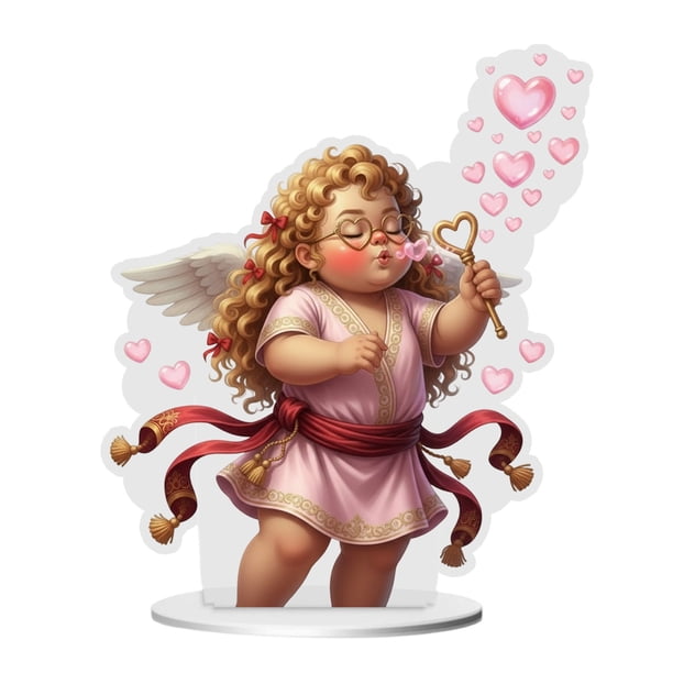 Uuiauoio Valentine's Day Decorations 2D Acrylic Angel Desktop Statue Cupid/Couple Valentine's Day Figurine Romantic Decoration Table Home Party Ornaments