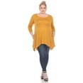 thumbnail image 4 of White Mark Women's Plus Size Quarter Sleeve Solid Sharkbite Tunic Top, 4 of 5