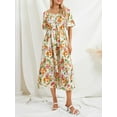 thumbnail image 5 of Biekopu Women's Summer Beach Dress,Casual Short Sleeve Floral Print Long Ruched Boho Dress, 5 of 8