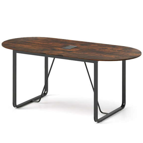 Costway 71 Inches Executive Table, Oval Home Office Table with Cable Management Hole