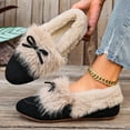 thumbnail image 4 of Rokment Womens Winter Snow Boots Fashion Bow Suede Fuzzy Slip on Ballet Flat Dress Walking Loafers Cozy Ankle Booties for Bride Wedding Black Size 6, 4 of 7