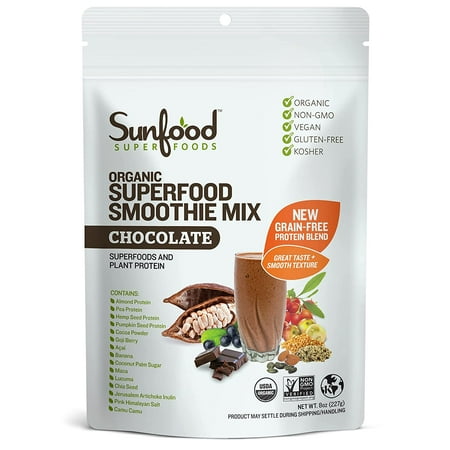 Sunfood Superfoods Organic Superfood Smoothie Powder, Chocolate, 8.0 Oz