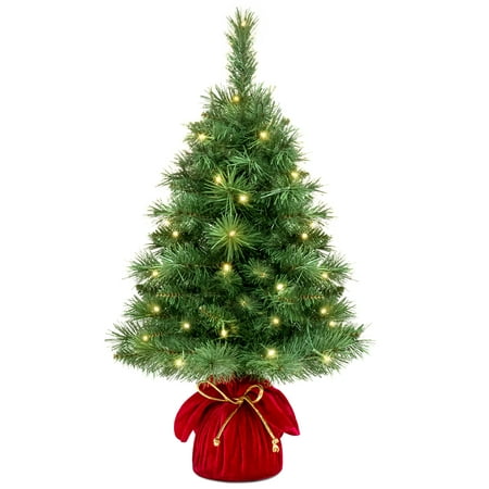 Best Choice Products 26-inch Pre-Lit Tabletop Fir Artificial Christmas Tree Decor with 35 Warm White LED Lights, Timer,
