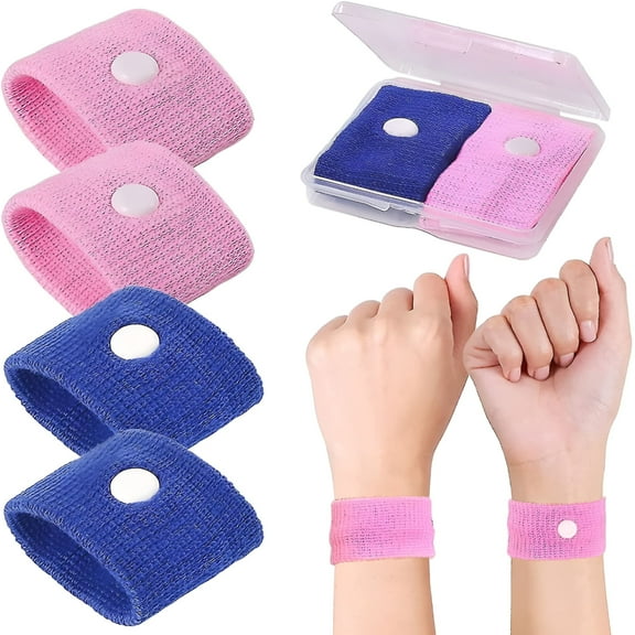 XIRQI 2 Pairs Travel Sickness Bands For Kids,Anti Nausea Wristbands,Car Sickness Bands Pink Blue