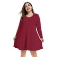 thumbnail image 5 of Plus Size Wine Red Dresses 3X for Women, VEPKUL Crew Neck T Shirt Dress Long Sleeve Casual Loose Swing Fall Dress with Pockets, 5 of 8