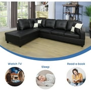 Sectional Couch for Living Room Furniture Sets, Black Faux Leather Sofa Couch L Shape Couch Living Room Sofa with Chaise 2 Piece Using for Living Room(Black,Facing Left Chaise)