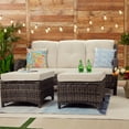 thumbnail image 3 of Meetleisure 3-Piece Wicker Outdoor Patio Sofa And Ottoman, Beige, 3 of 9