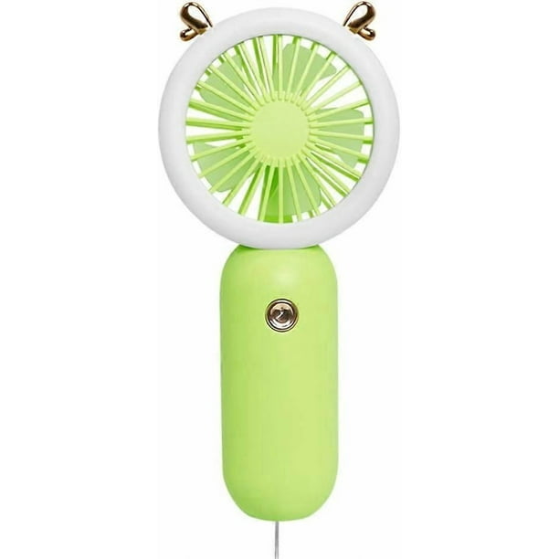USB rechargeable pocket fan handheld LED light mini fan portable handheld outdoor travel hand fan (green, 1 pack)