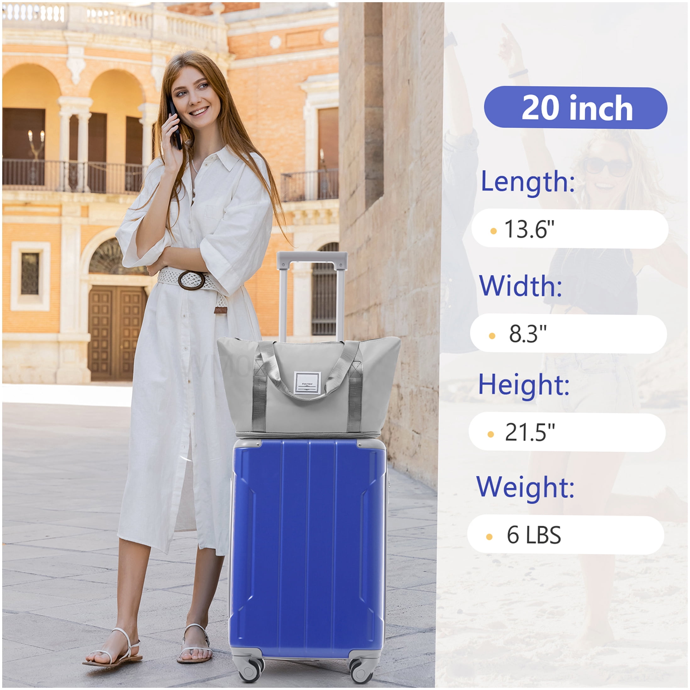 Lightweight 20 Inch Carry On Luggage 3 Piece Set, ABS Hardshell Spinner Suitcase with TSA Lock, Expandable Duffel Bag & Toiletry Bag for Weekend Travel, Blue