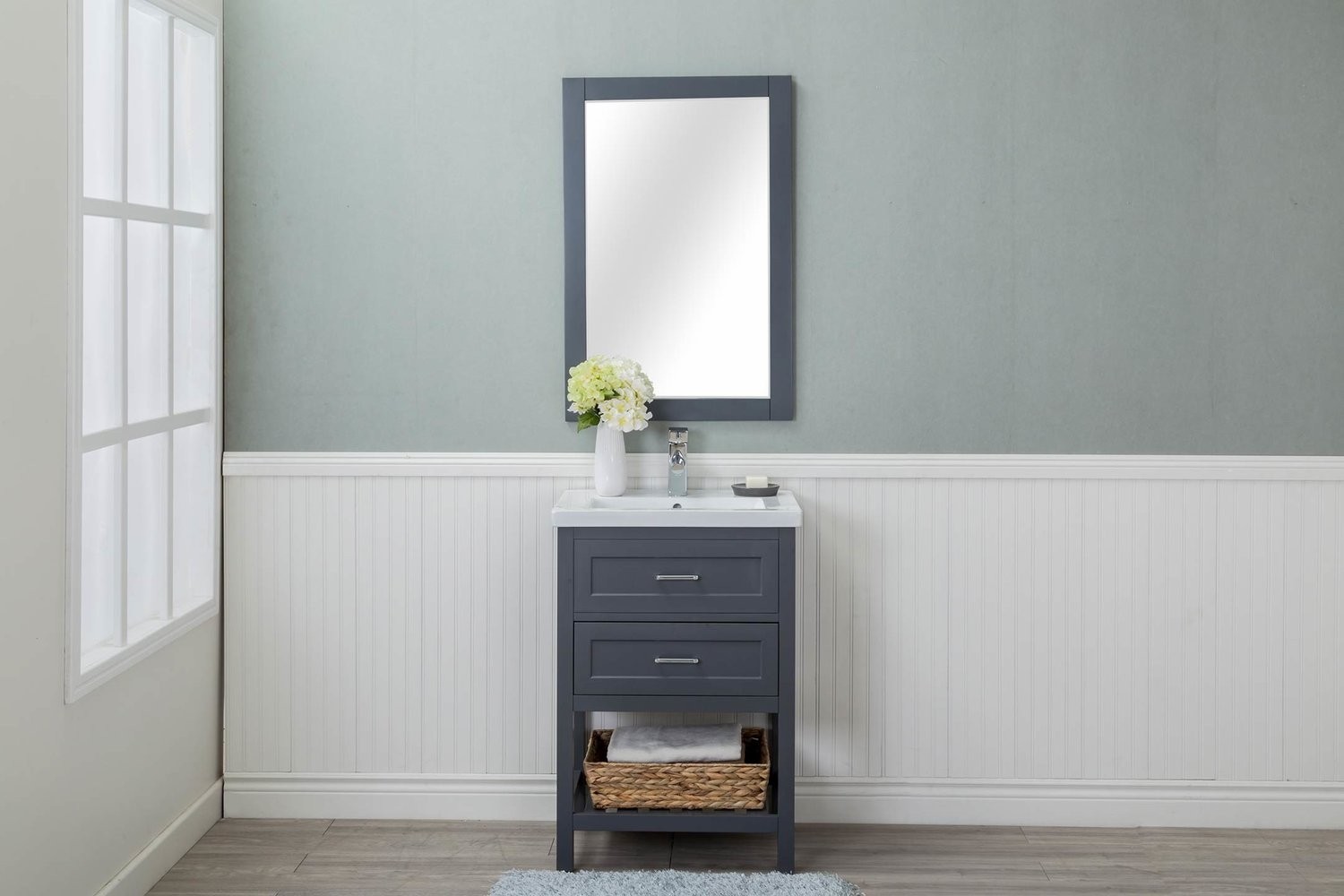 Mania Grey Shaker 2 Drawer Bathroom Vanity w/ Ceramic Top 24