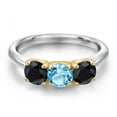 thumbnail image 3 of Gem Stone King 10K Two Tone Gold Swiss Blue Topaz and Black Sapphire Engagement Ring for Women | 2.03 Cttw | Round 5MM | Gemstone November Birthstone | Size 7, 3 of 6