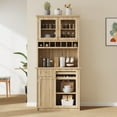 thumbnail image 3 of Harper & Bright Designs Farmhouse Kitchen Pantry Cabinet with Glass Door and Shelves, Tall Kitchen Storage Cabinet with Drawer, Freestanding Hutch with Wine Rack, 74.8", Natural, 3 of 17