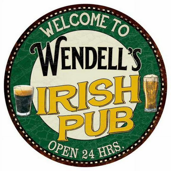 Wendell's Irish Pub 14" Round Metal Sign Kitchen Bar Wall Decor 100140036451