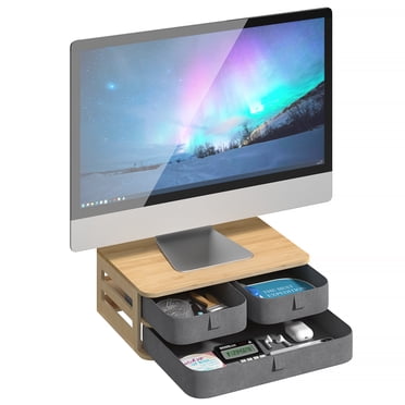 Kabuer Ergonomic Office Desk Organizer, Wood Monitor Stand Riser with ...