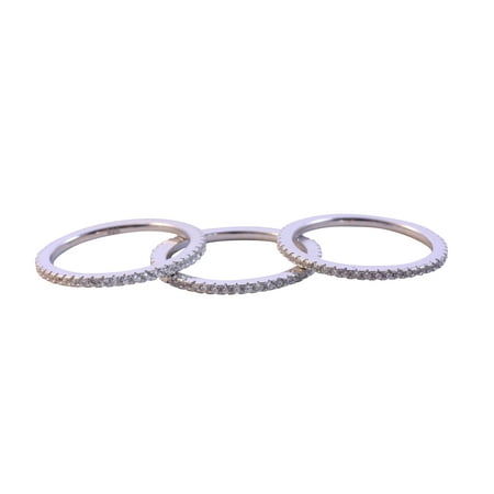 Zirconmania - Delicate Sterling Silver Thin Micro Pave Zirconite Cubic Zirconia Set Stackable Eternity Band Ring Guard