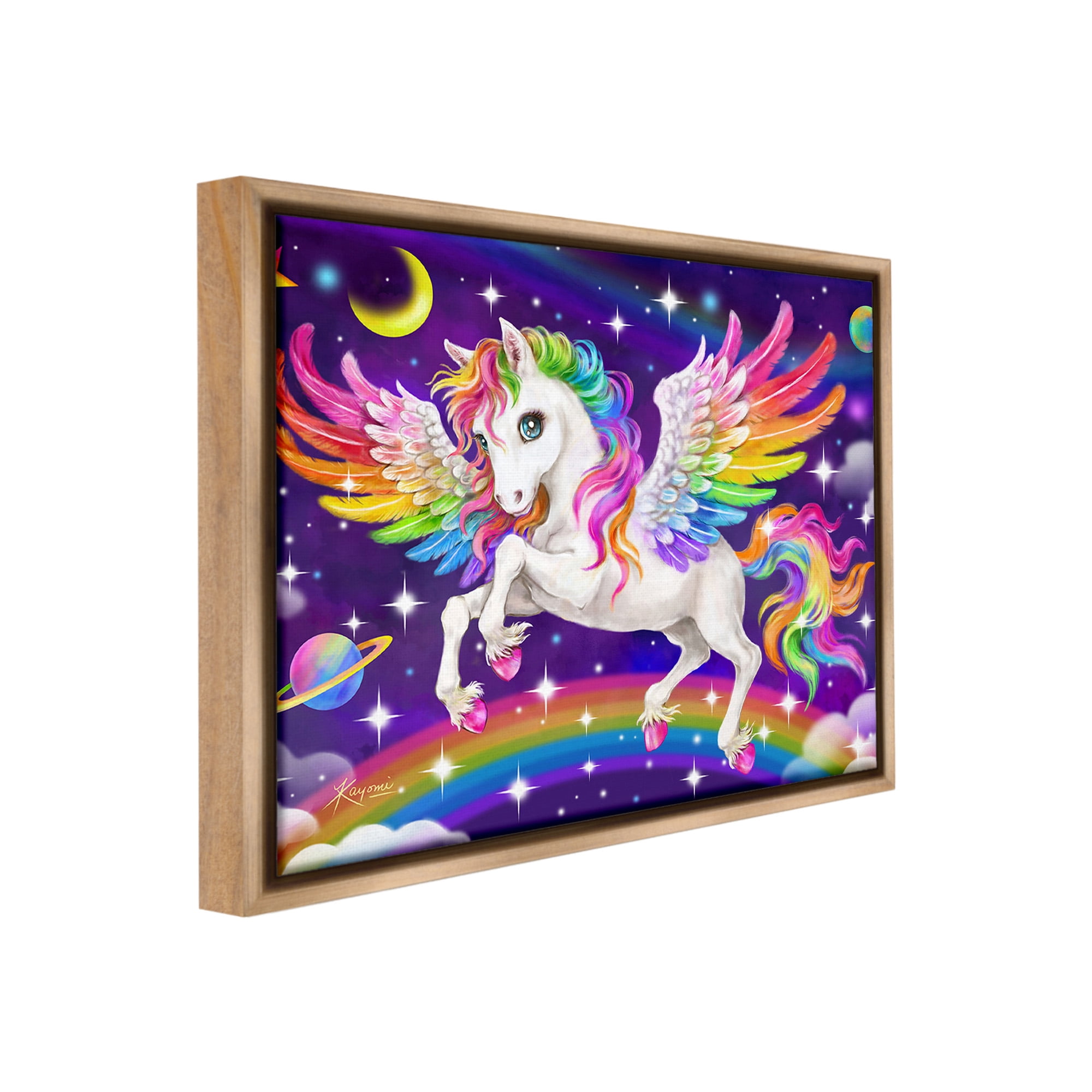 Stupell Industries Outer Space Unicorn Fairy Tales & Fantasy Painting Brown Floater Framed Canvas Art Print Wall Art, 31 x 25