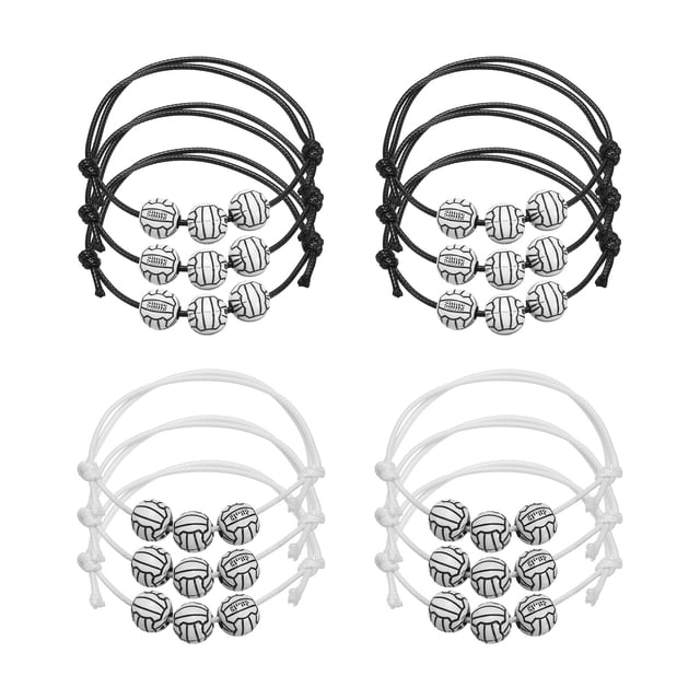Uxcell 11mm Pulseras de encanto de voleibol, pulseras de cuentas deportivas, pulseras inspiradoras, negro y blanco, 12 piezas