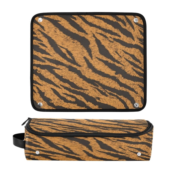 Hair Tool Organizer Bag with Heat Resistant Mat Removable Travel Storage Case for Hot Air Brushes Curling Irons Tiger Stripes Pattern