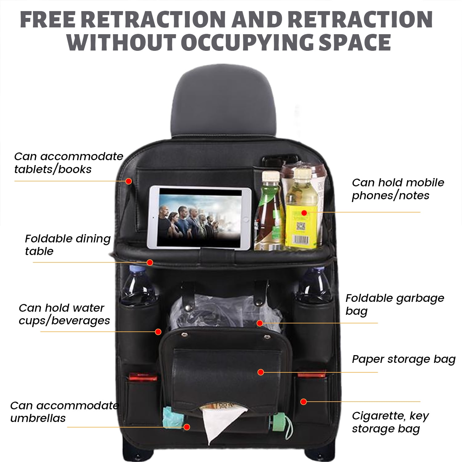 Car Seat Back Organizer, Car Seat Back Protectors Kick With Foldable Table Tray Backseat Car Organizer Mats Travel Accessories with 9 Storage Pockets (Black)