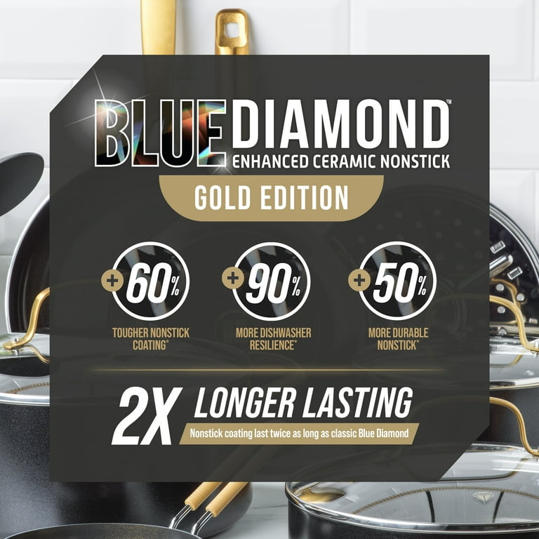 Blue Diamond Gold Edition Ceramic Nonstick 12 Piece Cookware Set -  Dishwasher