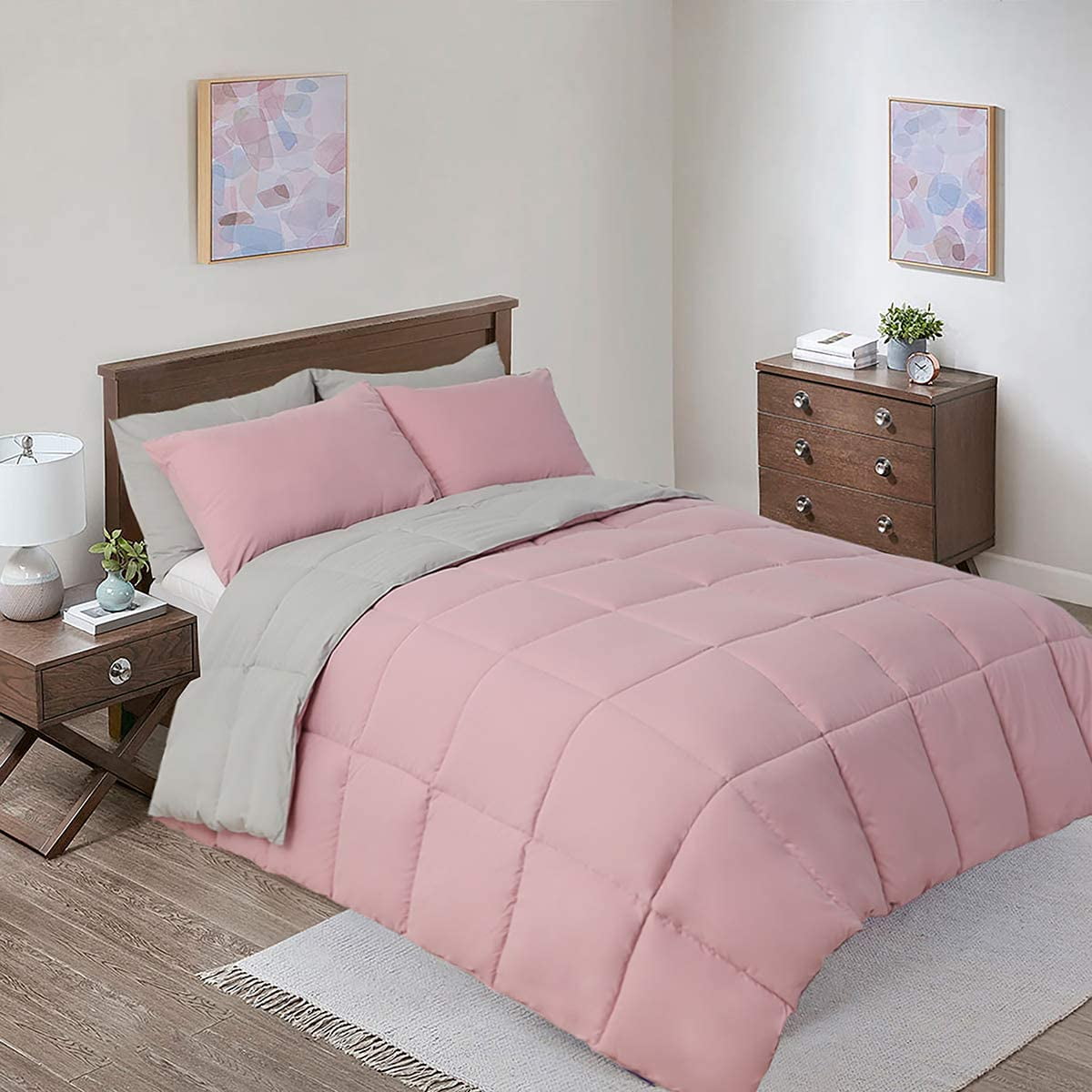 Sheetsnthings Reversible Down Alternative Comforter, Medium Warmth (49-Ounces of Fill) Oversized King Blanket, Blush-Grey