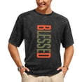 thumbnail image 3 of Distressed Heather Gray Tee Bold Blessed Gradient Print Relaxed Street Style, 3 of 8
