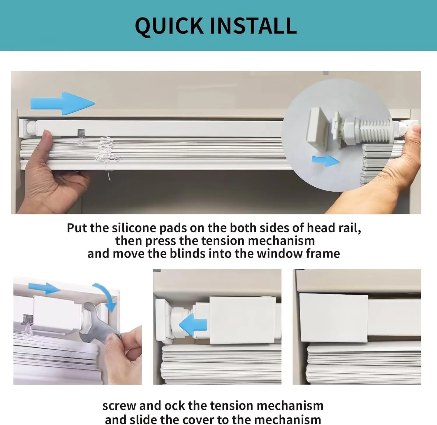 MYshade No Tools-No Drill White-27.5W*64H Cordless 1" Light Filtering Mini Blinds for Indoor Windows Horizontal Shades with Smooth Lift & Dustproof Slats