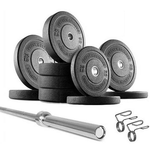 French Fitness Olympic Bumper Plate Set w/7 ft Olympic Bar 325 lbs (New)