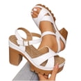 thumbnail image 5 of Womens Strappy Chunky Heel Platform Sandals White Open Toe Crisscross Ankle Strap Dressy Casual Comfortable Faux Faux Leather Wedding Guest Summer Shoes,Size 39, 5 of 9