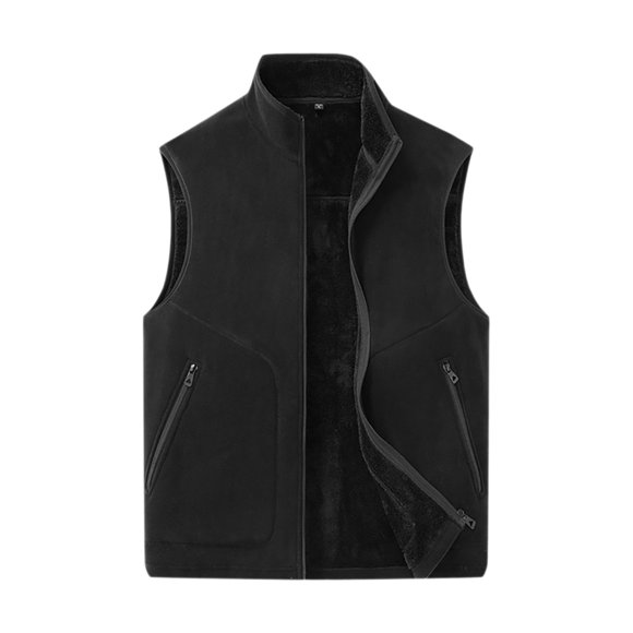 Lovzfmll Men's Plush Vest Sleeveless Heavyweight Zip Up Pockets Black, XL