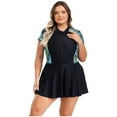 thumbnail image 3 of Miaeowve Maillot Dermoprotecteur une Pièce pour Femmes, Fermeture Éclair devant, Robe de Bain à Manches Courtes, Maillot de Bain à Séchage Rapide, Noir Vert 5TG, 3 of 7