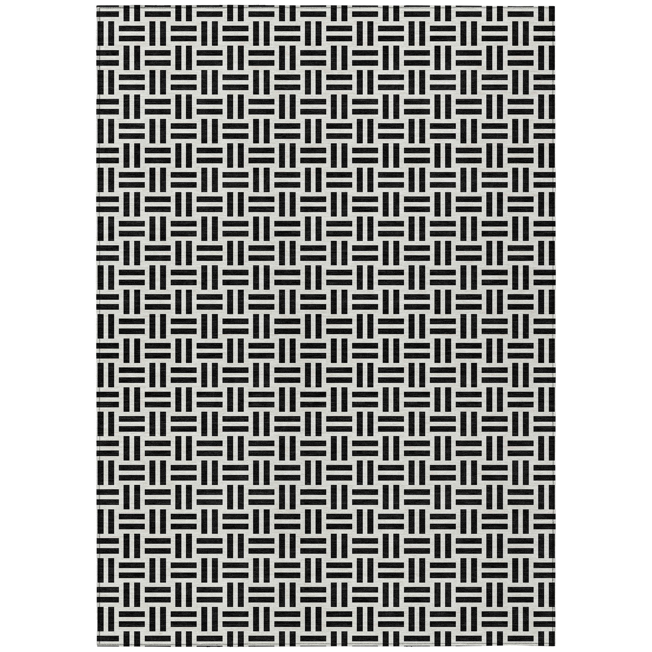 Addison Rugs Chantille Indoor/Outdoor Transitional Geometric Black Washable Rectangle Rug, 5' x 7'6"