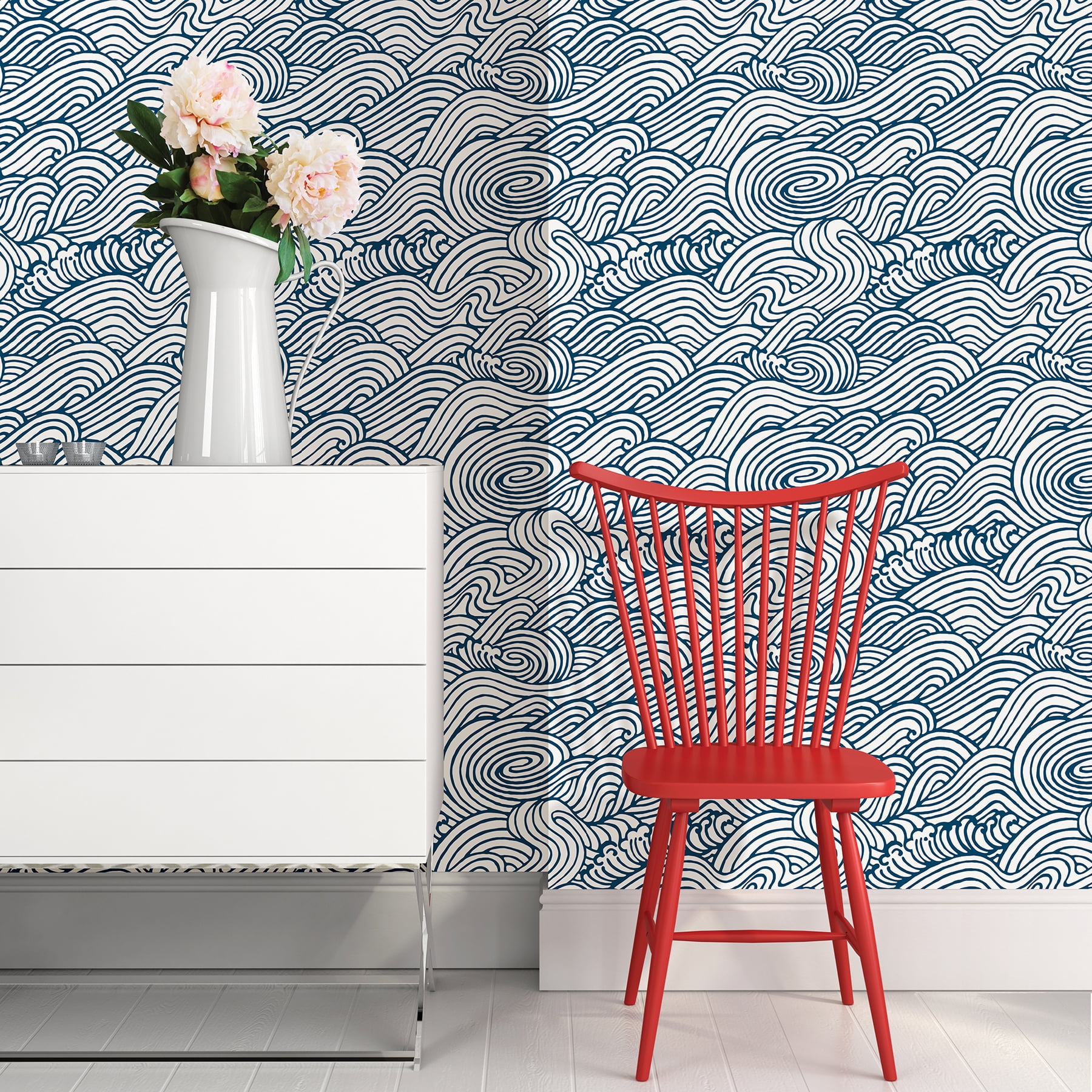 NuWallpaper Grey Saybrook Peel & Stick Wallpaper – Removable Grey Wave Pattern | 20.5" X 18' Roll - View #3